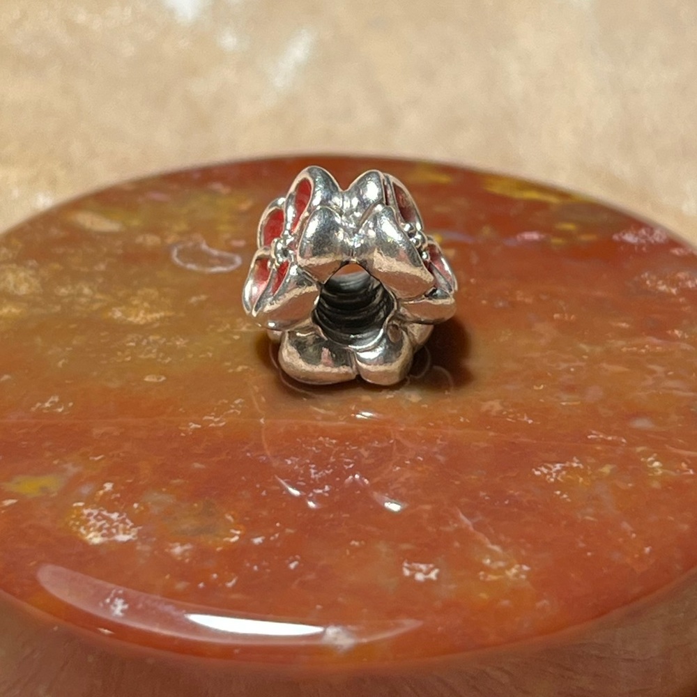 Pandora Red Poppy Sterling Silver Flower Bead Charm RARE - Picture 7 of 12